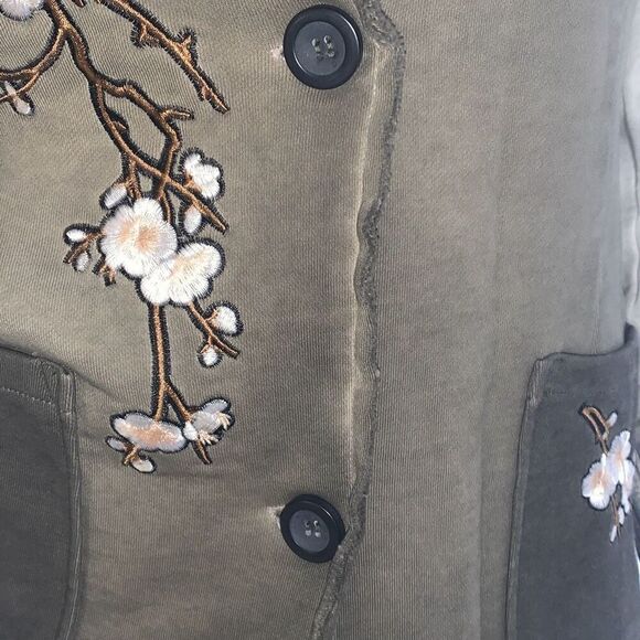NWT Soft Surroundings Women’s Boho Mixed Media Floral Embroidered Olive Green Ja - Picture 6 of 14